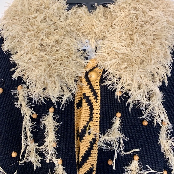 Storybook Knits Wildlife Expressions Tiger Print Faux Fur Trim Cardigan XS Black - Picture 6 of 15